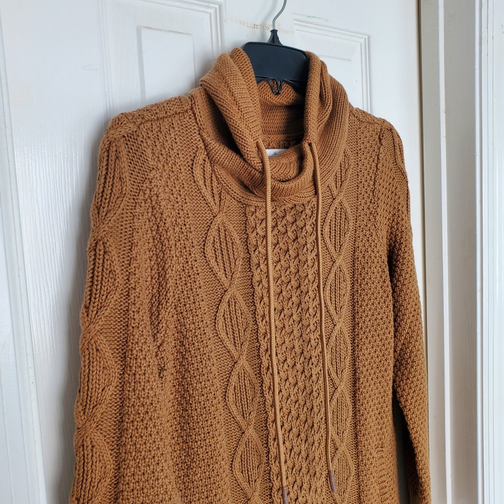 L.L.Bean Signature Cotton Funnel‎ Neck Cotton Fisherman Cable Knit Sweater Small - Picture 2 of 9
